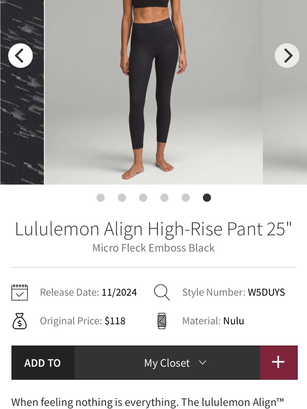 Lululemon Align High-Rise Pant 25"; Micro Fleck Emboss Black